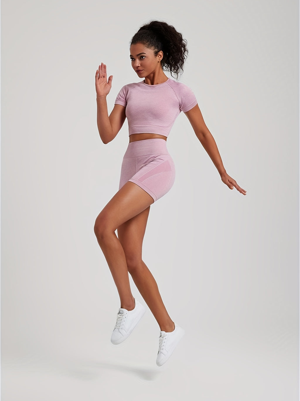 Women'S 2pcs Activewear Set - Seamless Knit Yoga Shorts & High-Waisted Fitness Shorts, Comfortable & Breathable for Gym Training, Spring/Summer/Fall