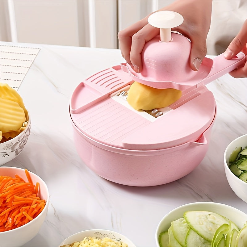 LDQ 12-in-1 Manual Vegetable Chopper & Food Processor - Heavy-Duty BPA-Free Multi-Functional Slicer/Shredder/Grater with Lock, Lever & Container for Carrots, Potatoes, Onions, Cucumbers, Radishes - Compact Kitchen