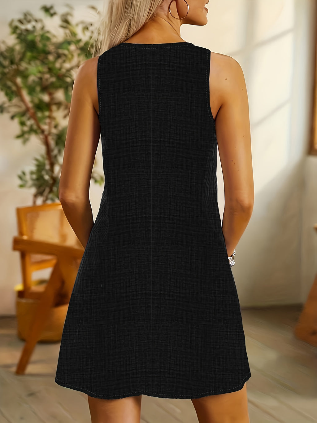 5.11H Women's Casual Striped A-Line Dress - Knee-Length Round Neck with Pockets, Machine Washable Summer Dress for Women, Everyday Fashion, Structured Design, Texture