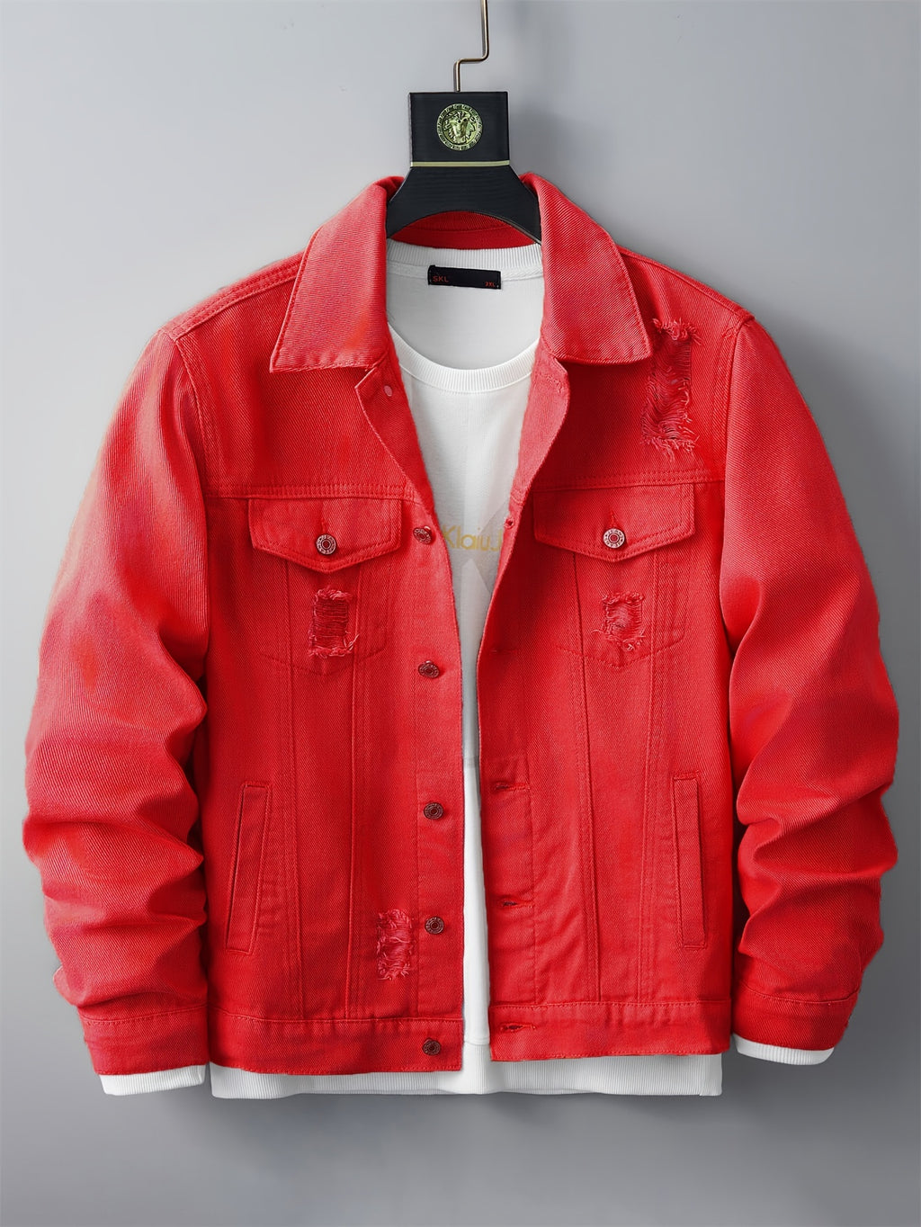 Men's Ripped Lapel Pocket Casual Denim Jacket