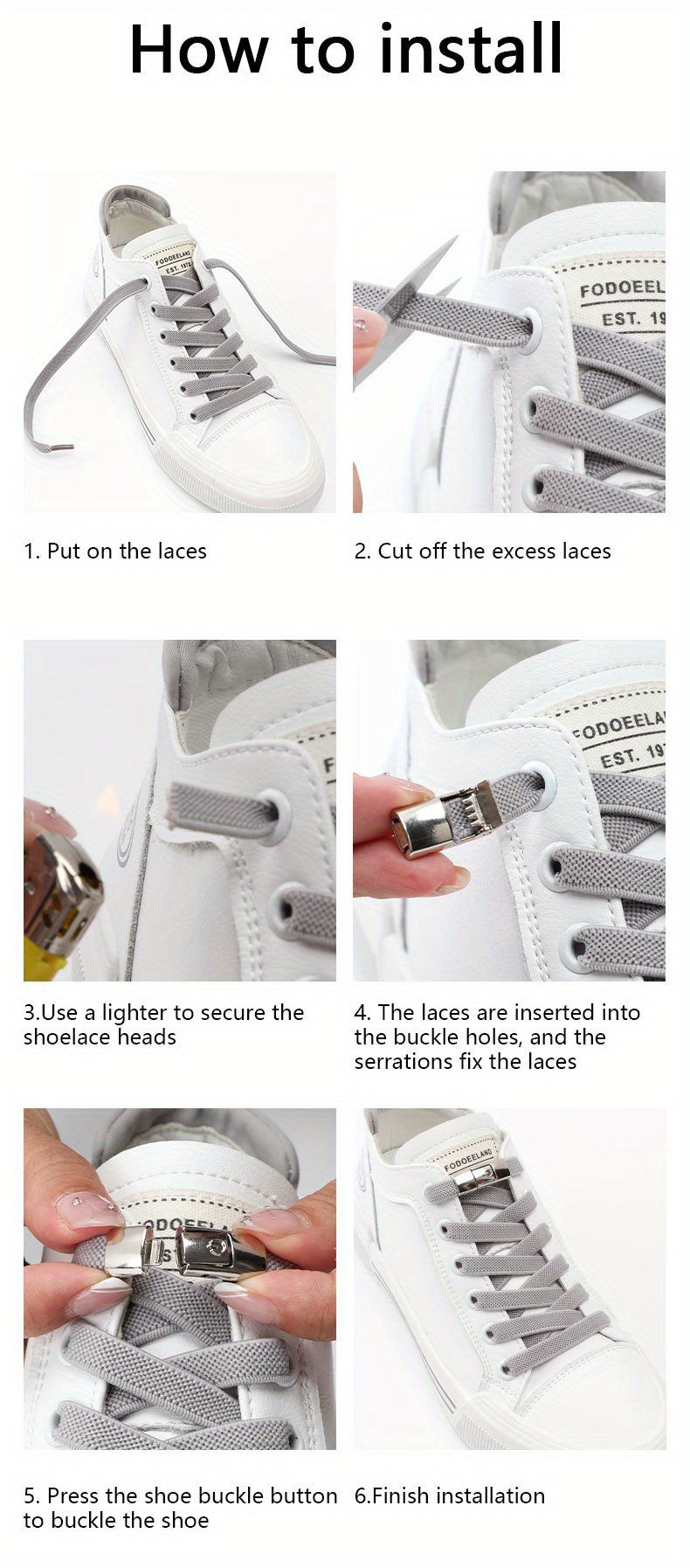 [Polyester Sneaker Accessories] White Polyester 1Pair Women's Sneaker Accessories, No Laces with Buckles