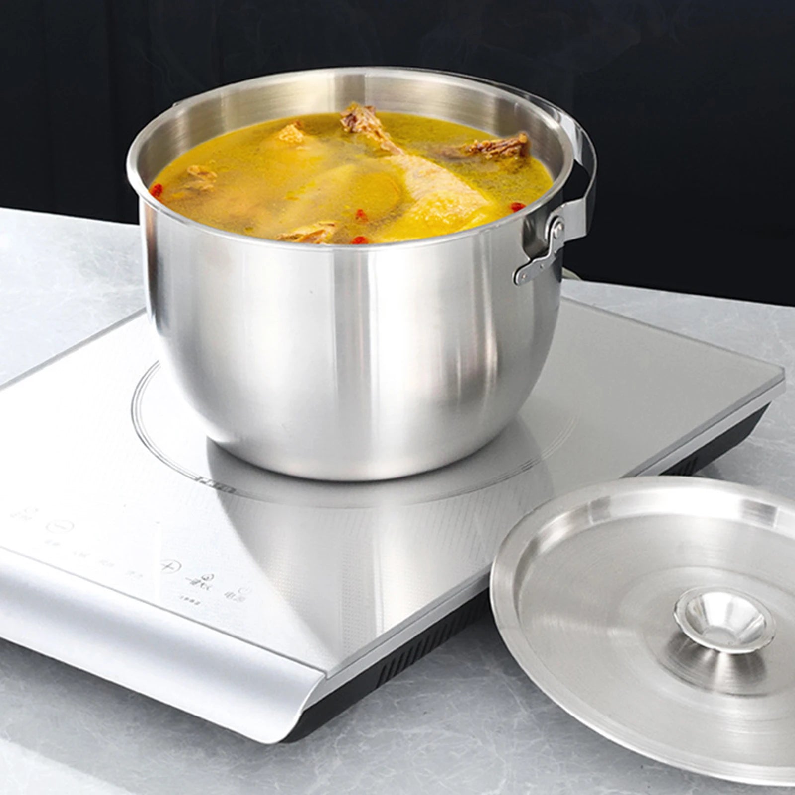 Portable Cooking Pot Soup Pot Home Oil Pot Stainless Steel Camping Pot with Lid Handle for Cooking Home Commercial