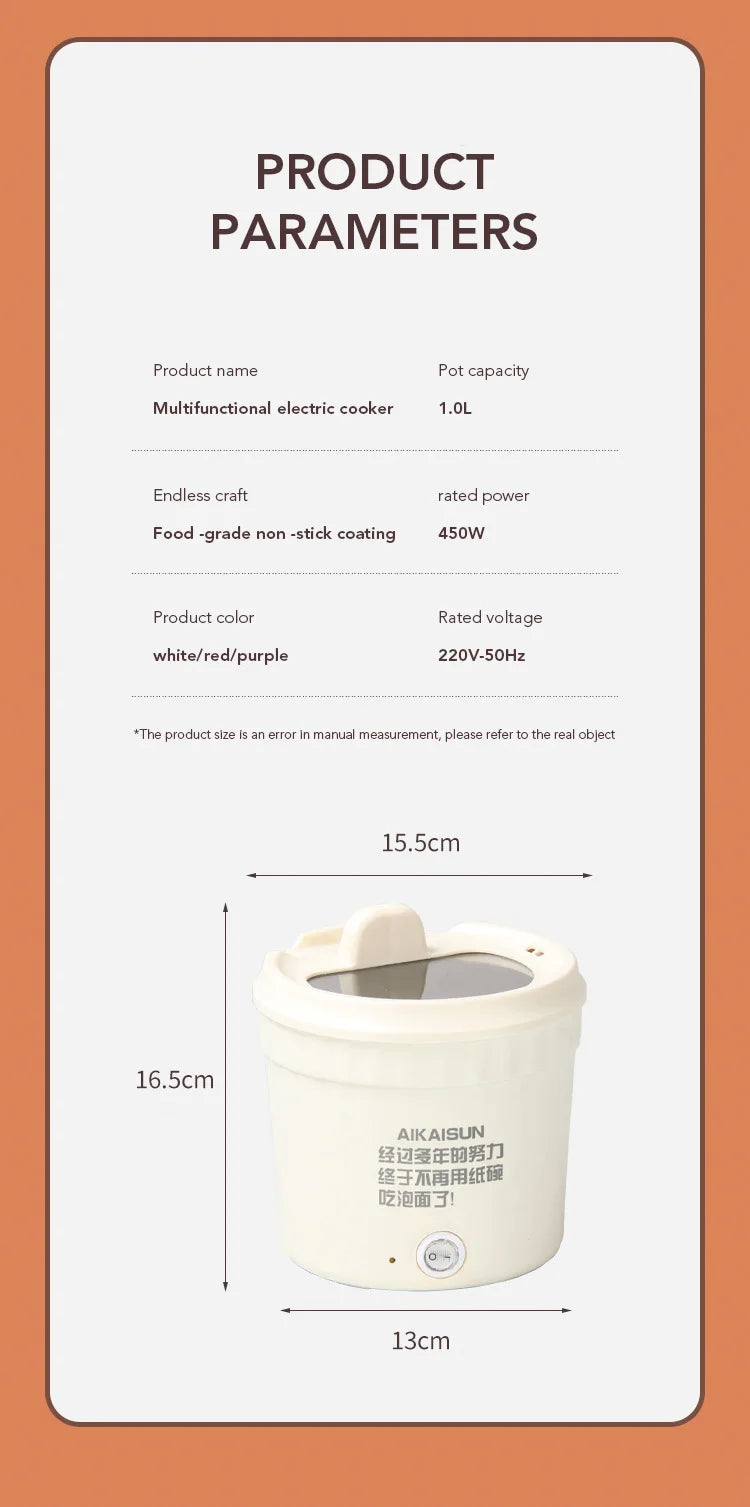 Electric Cooking Pot 450W Pot Multifunctional Rice Cooker Hot Pot Instant Noodles Porridge Omelette Quick Food Pot Frying Pan