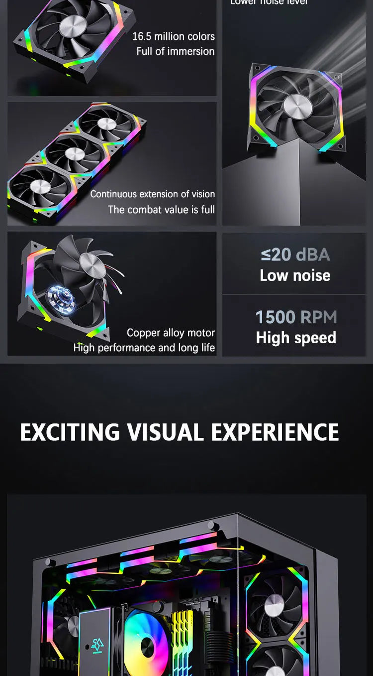 UPSIREN ZF-120 Computer Chassis Fan 12cm ARGB 4 Pin PWM Quiet Cooling Fan 12V Large Air Volume 45CFM/600-1500RPM