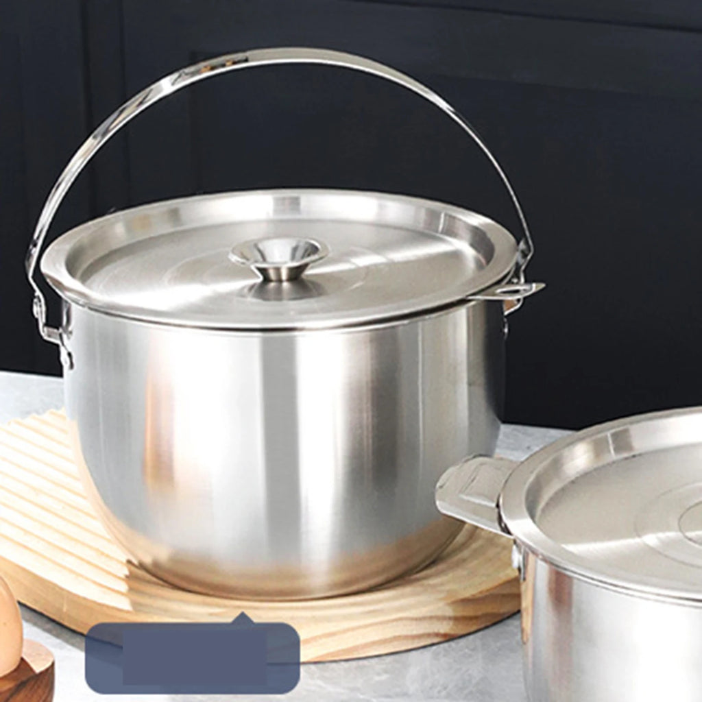 Portable Cooking Pot Soup Pot Home Oil Pot Stainless Steel Camping Pot with Lid Handle for Cooking Home Commercial