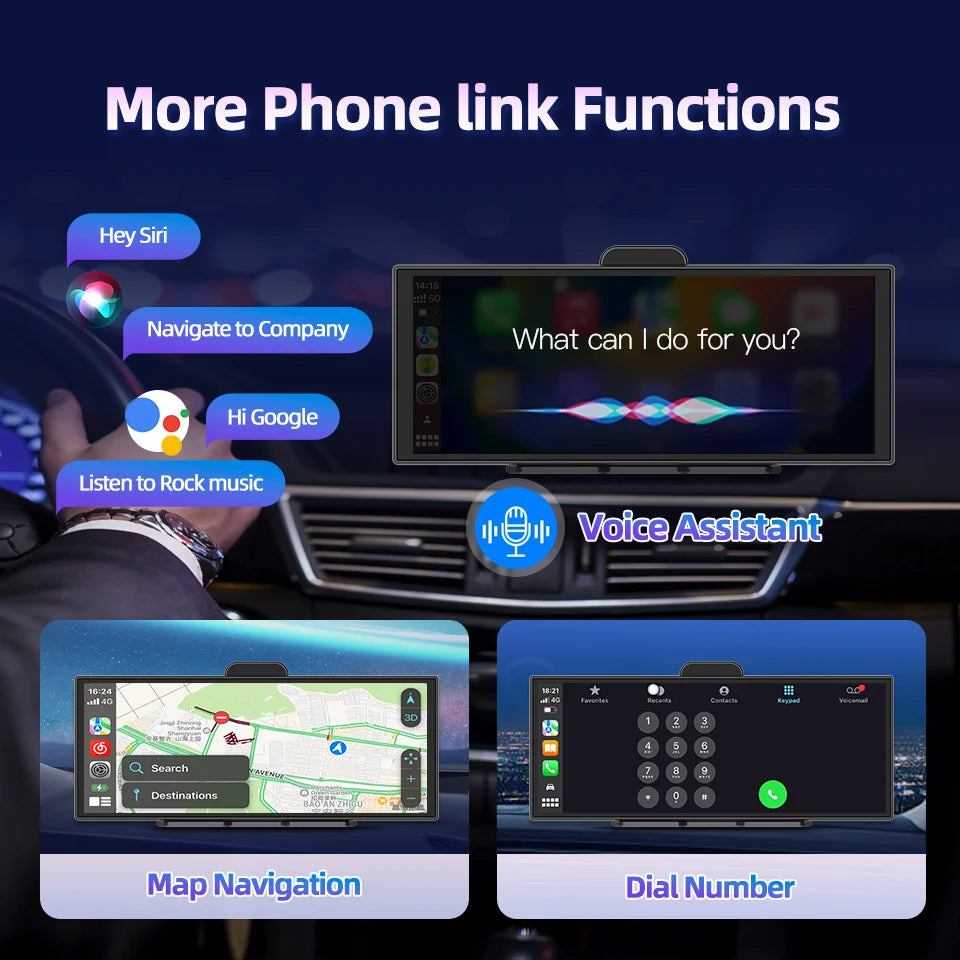 Imagebon H70K 11.4" 4K Dashcam Wireless CarPlay & Android Auto Dual Recording WiFi GPS Navigation AI Voice Night Vision Car DVR