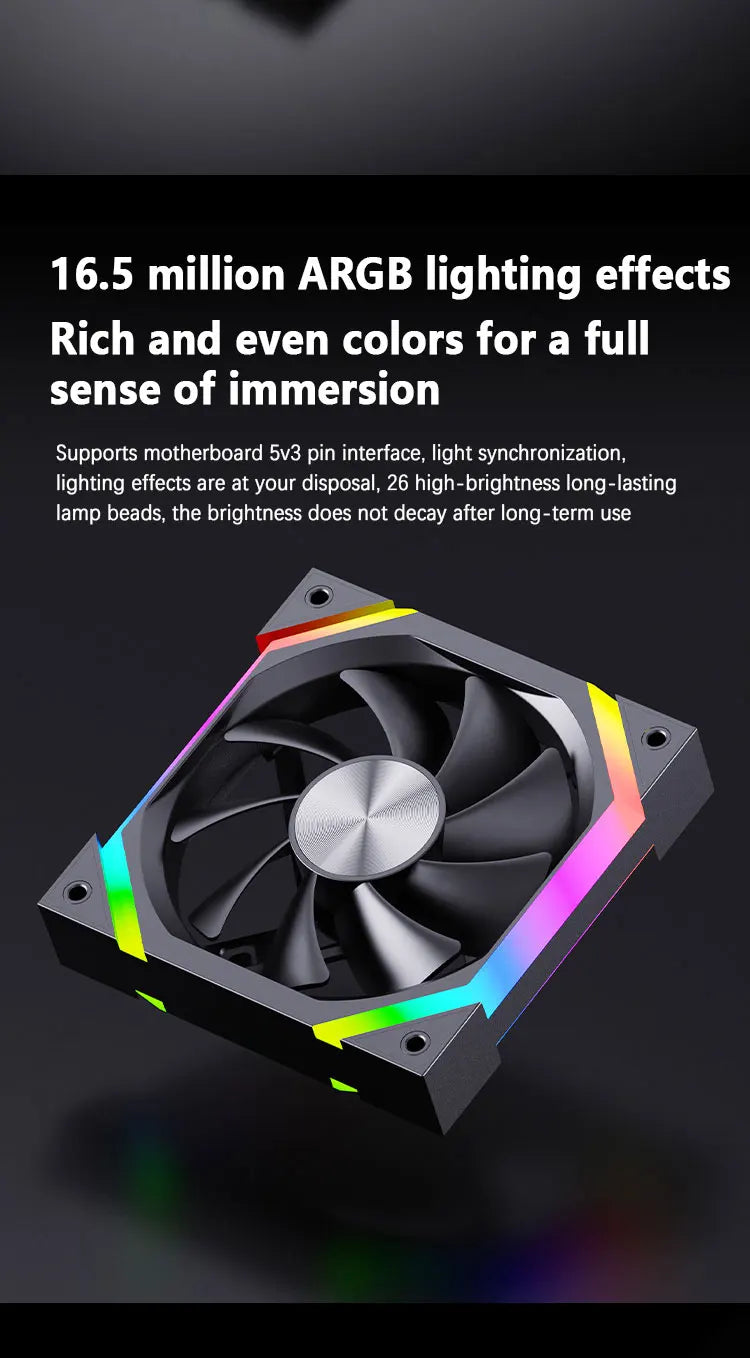 UPSIREN ZF-120 Computer Chassis Fan 12cm ARGB 4 Pin PWM Quiet Cooling Fan 12V Large Air Volume 45CFM/600-1500RPM