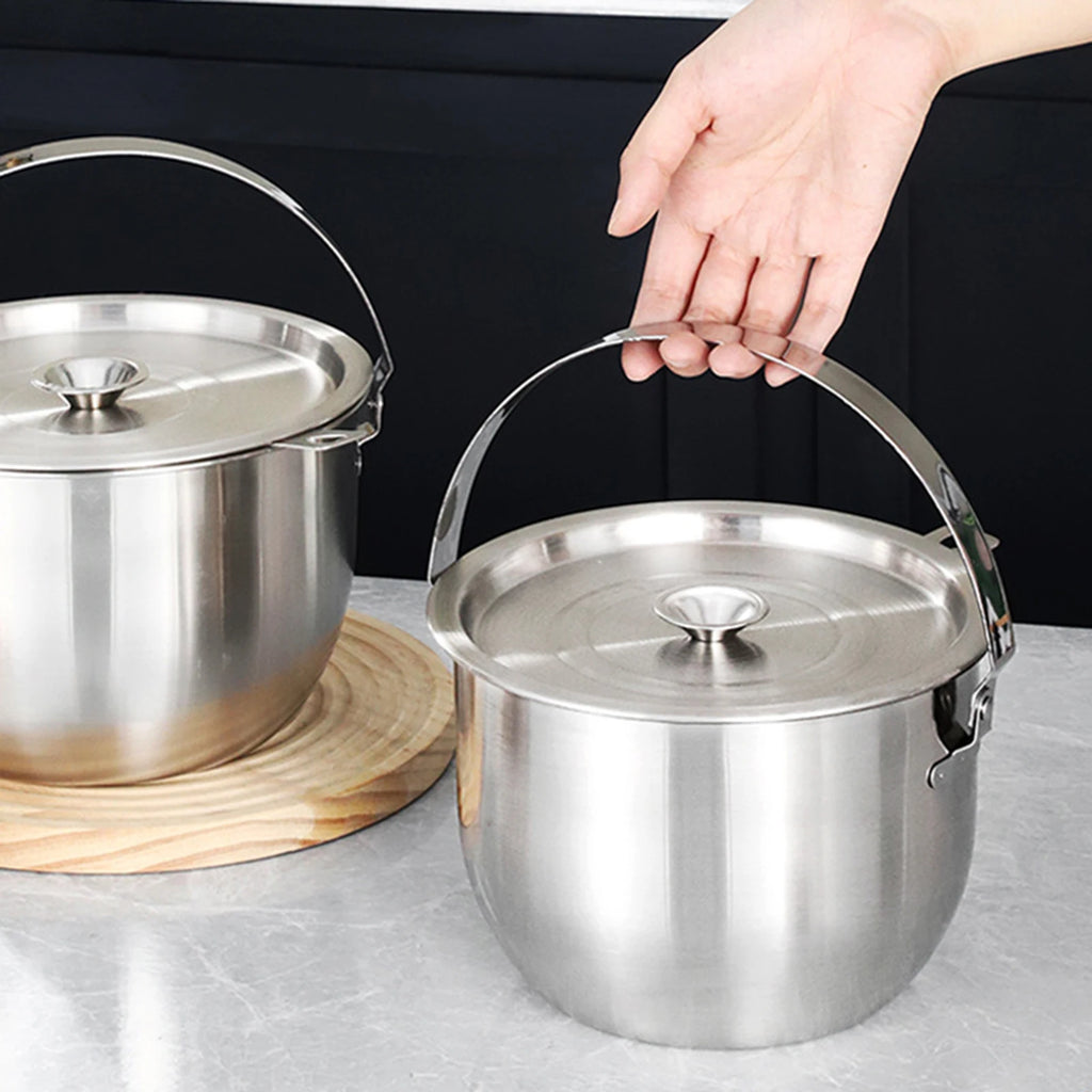 Portable Cooking Pot Soup Pot Home Oil Pot Stainless Steel Camping Pot with Lid Handle for Cooking Home Commercial