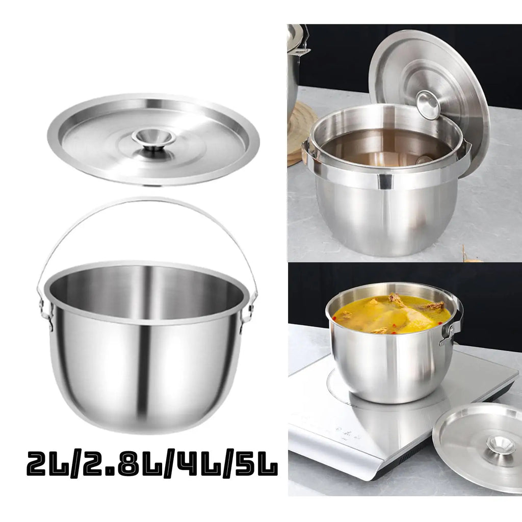 Portable Cooking Pot Soup Pot Home Oil Pot Stainless Steel Camping Pot with Lid Handle for Cooking Home Commercial