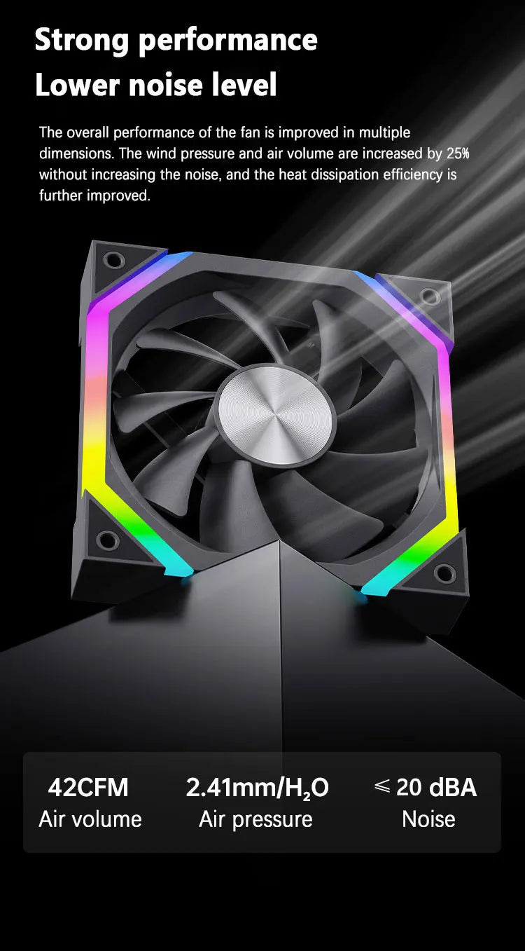 UPSIREN ZF-120 Computer Chassis Fan 12cm ARGB 4 Pin PWM Quiet Cooling Fan 12V Large Air Volume 45CFM/600-1500RPM