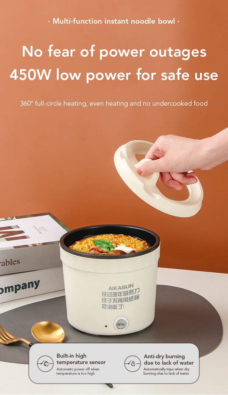 Electric Cooking Pot 450W Pot Multifunctional Rice Cooker Hot Pot Instant Noodles Porridge Omelette Quick Food Pot Frying Pan