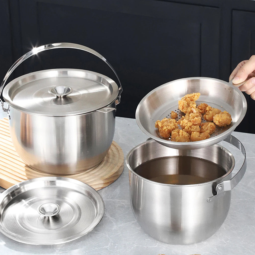 Portable Cooking Pot Soup Pot Home Oil Pot Stainless Steel Camping Pot with Lid Handle for Cooking Home Commercial