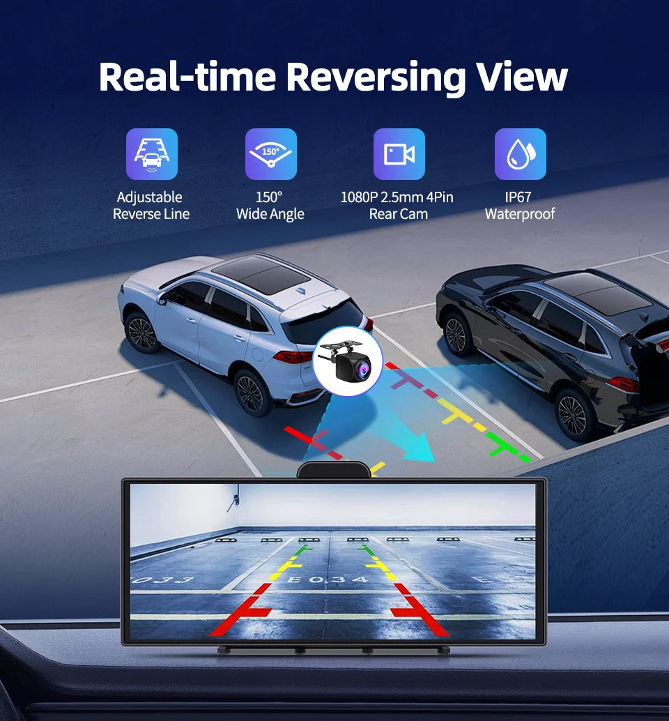 Imagebon H70K 11.4" 4K Dashcam Wireless CarPlay & Android Auto Dual Recording WiFi GPS Navigation AI Voice Night Vision Car DVR