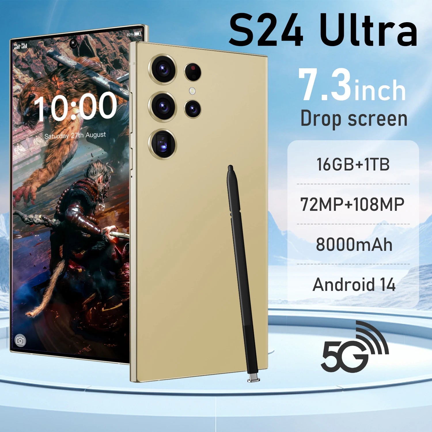 Real Ultra 2025 S24 High Quality 5G Flash Memory 12GB+512GB High for Android 14 7.3 Inch Deca Core Gaming Mobile Phone 4K