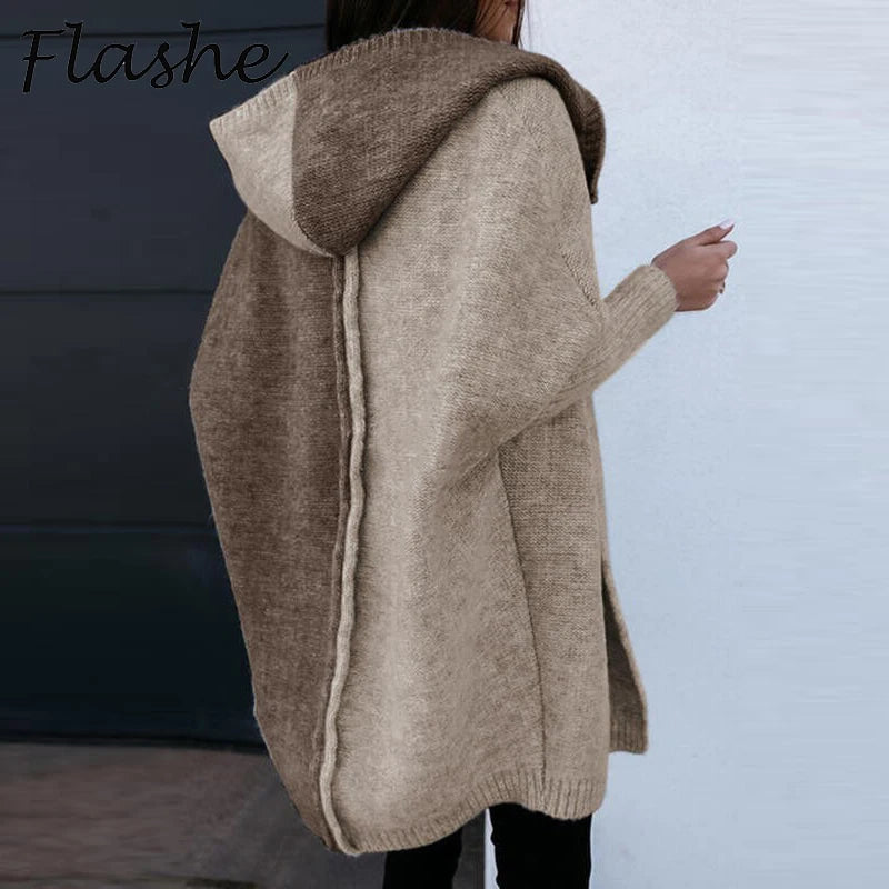 Oversized Cardigan Women Fashion Hoodies Coat Long Sleeve Sweaters For Women Elegant Patchwork Print Coat 2023