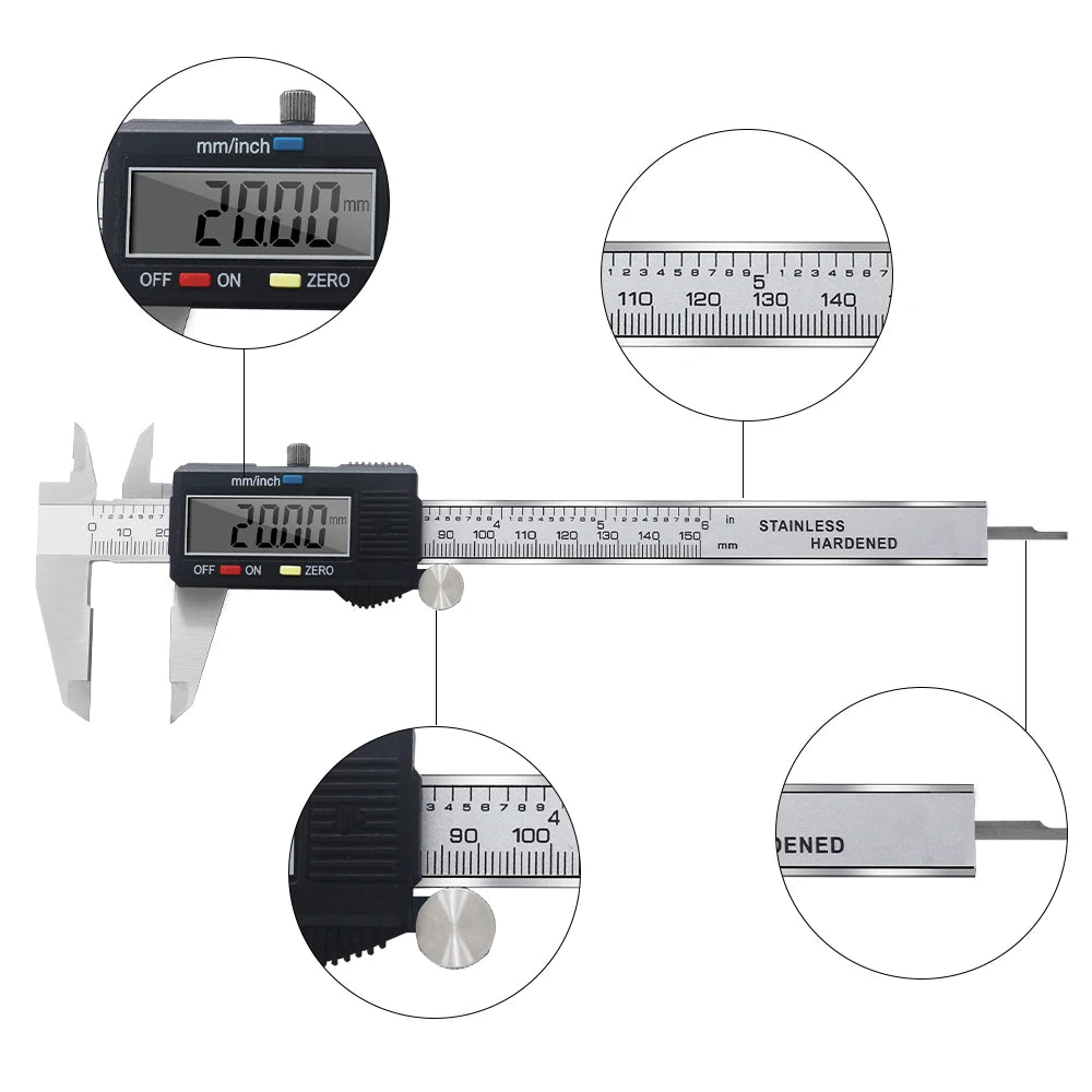 Digital Vernier Caliper 6 Inch 150mm Stainless Steel Electronic Metal Caliper Micrometer Depth Measuring Tools