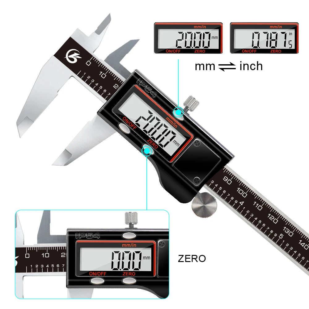 Digital Vernier Caliper 6 Inch 150mm Stainless Steel Electronic Metal Caliper Micrometer Depth Measuring Tools