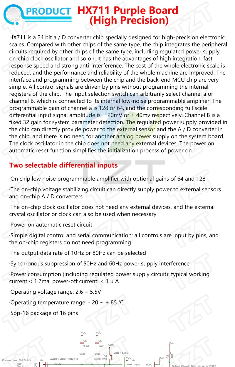 TZT Load Cell 1KG 5KG 10KG 20KG HX711 AD Module Weight Sensor Electronic Scale Aluminum Alloy Weighing Pressure Sensor
