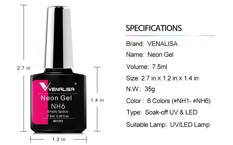 Venalisa Tempered No Wipe Top Coat Base Gel Top Coat Matte Top Nail Gel 7.5ML All Nails Base&Top Gel neon color nail polish gel