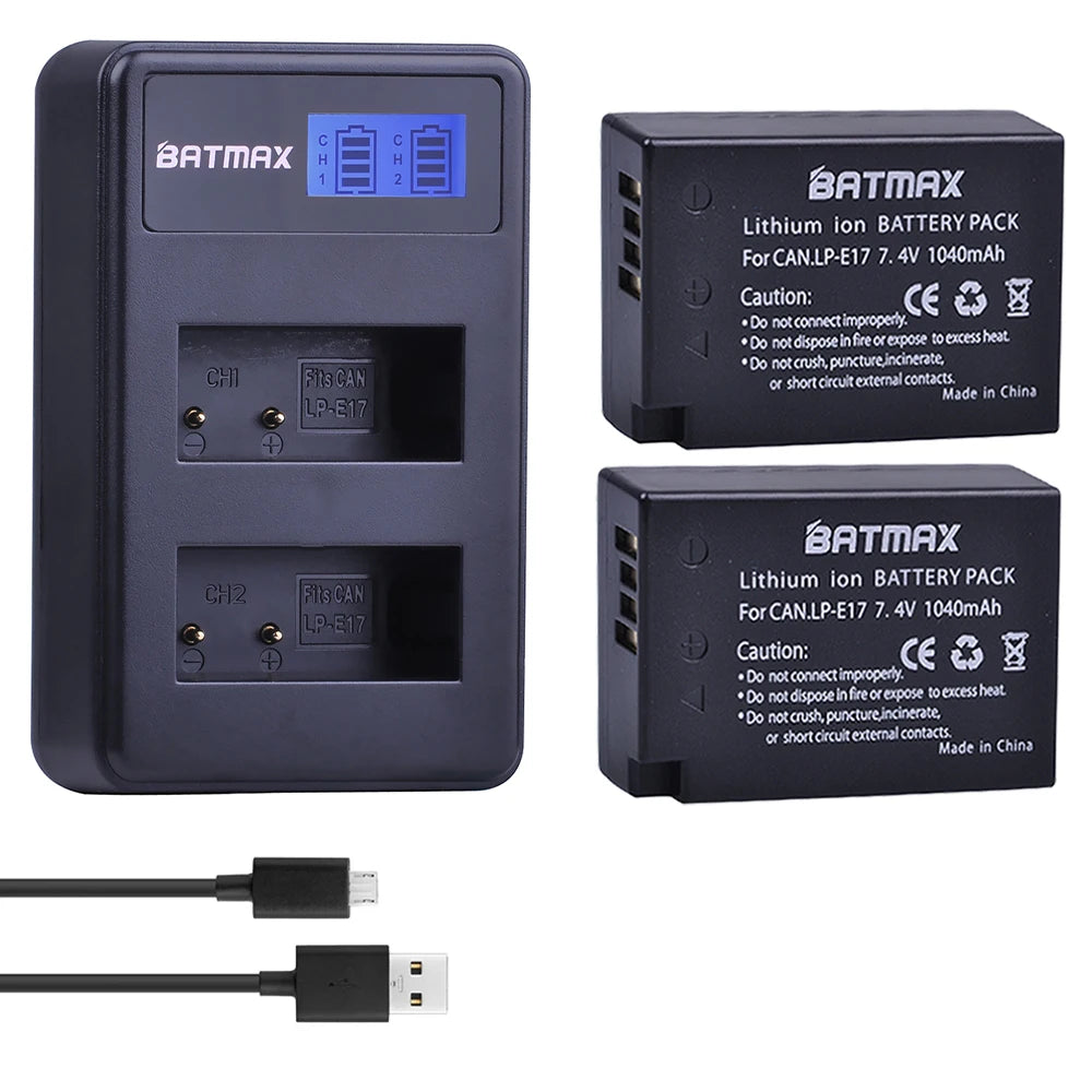 Batmax 1040mAh LP-E17 LP E17 Camera Battery + LCD Dual USB Charger for Canon EOS M3 M5 M6 750D 760D T6i T6s 800D 8000D Kiss X8i