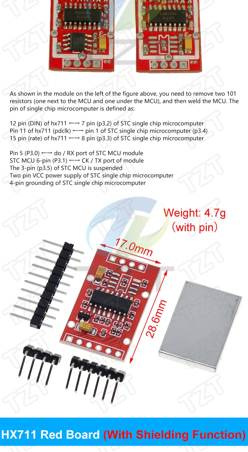 TZT Load Cell 1KG 5KG 10KG 20KG HX711 AD Module Weight Sensor Electronic Scale Aluminum Alloy Weighing Pressure Sensor