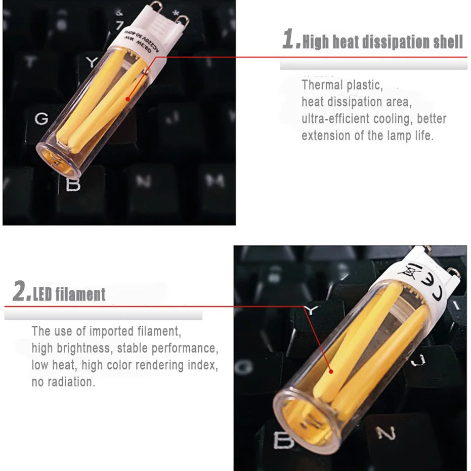 Dimmable G9 LED Bulb 110V 220V 2W 4W Filament COB lamp Replace 30W 40W Halogen Lights for Home Chandelier Lighting