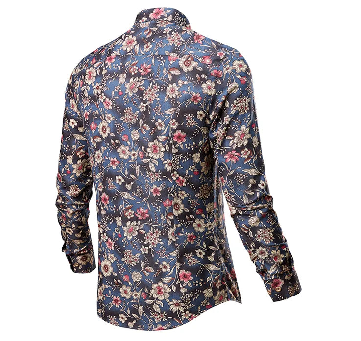 Man's shirts Cotton Vintage clothes flowers shirt Korean clothing  men's fashion Beach Men's clothing Long sleeve shirt Top 1025