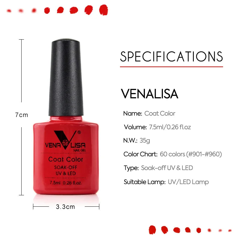 Venalisa Long Wear Top Coat Tempered Top Coat Peel Off Base Coat Color Nail Gel Polish Beautiful Semi Permanent Nail Gel Enamel