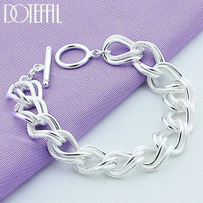 DOTEFFIL 925 Sterling Silver Matte Smooth Ring Chain Bracelet For Women Man Fashion Wedding Engagement Party Jewelry