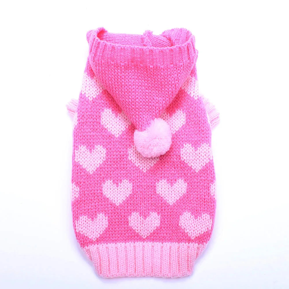 Cat Dog Sweater Hoodie Hearts Patterns Jumper Pet Puppy Coat Jacket Warm Clothes for Chihuahua Yorkie Poodle