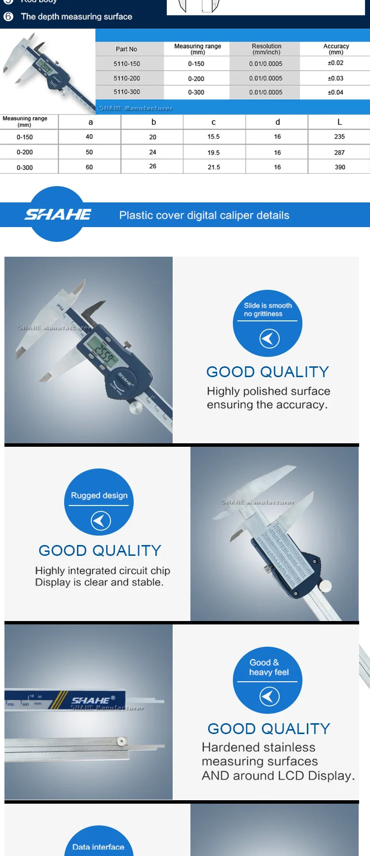 SHAHE IP54 150/200/300 mm Digital Electronic Caliper Ruler Digital Vernier Caliper Digital Caliper Stainless Steel Calipers