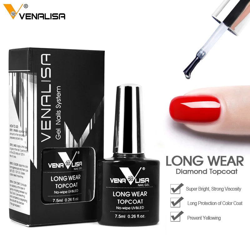 Venalisa Long Wear Top Coat Tempered Top Coat Peel Off Base Coat Color Nail Gel Polish Beautiful Semi Permanent Nail Gel Enamel