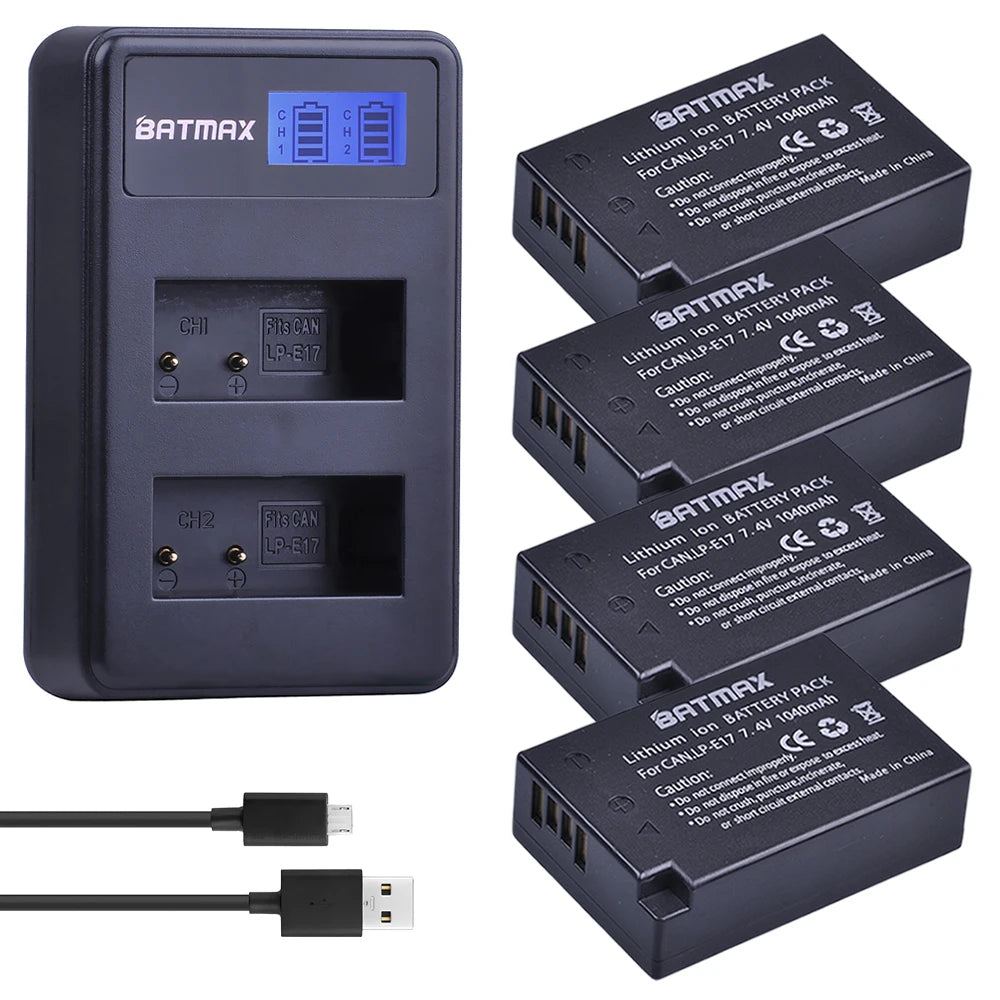 Batmax 1040mAh LP-E17 LP E17 Camera Battery + LCD Dual USB Charger for Canon EOS M3 M5 M6 750D 760D T6i T6s 800D 8000D Kiss X8i