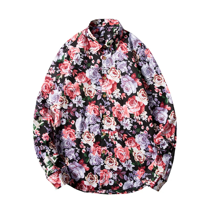 Man's shirts Cotton Vintage clothes flowers shirt Korean clothing  men's fashion Beach Men's clothing Long sleeve shirt Top 1025