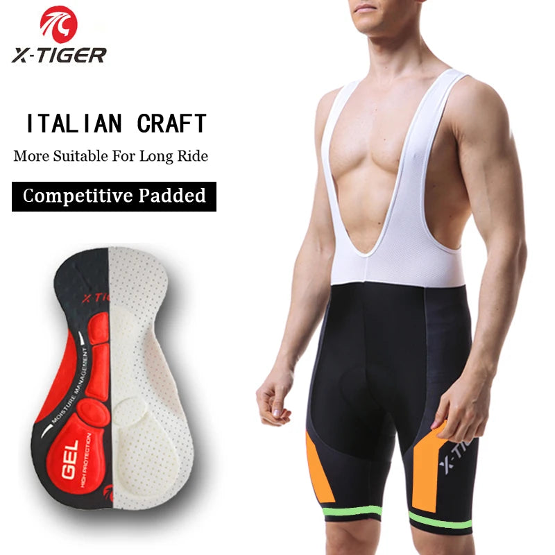 X-TIGER Cycling Bibs Shorts Summer Bike Breathable Men's 5D Gel Padded Bike Tights Triathlon Man Pro Licra Bicycle Shorts