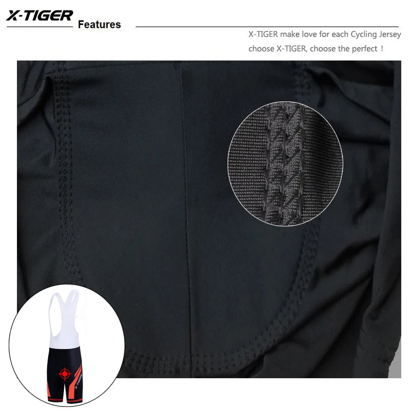 X-TIGER Cycling Bibs Shorts Summer Bike Breathable Men's 5D Gel Padded Bike Tights Triathlon Man Pro Licra Bicycle Shorts