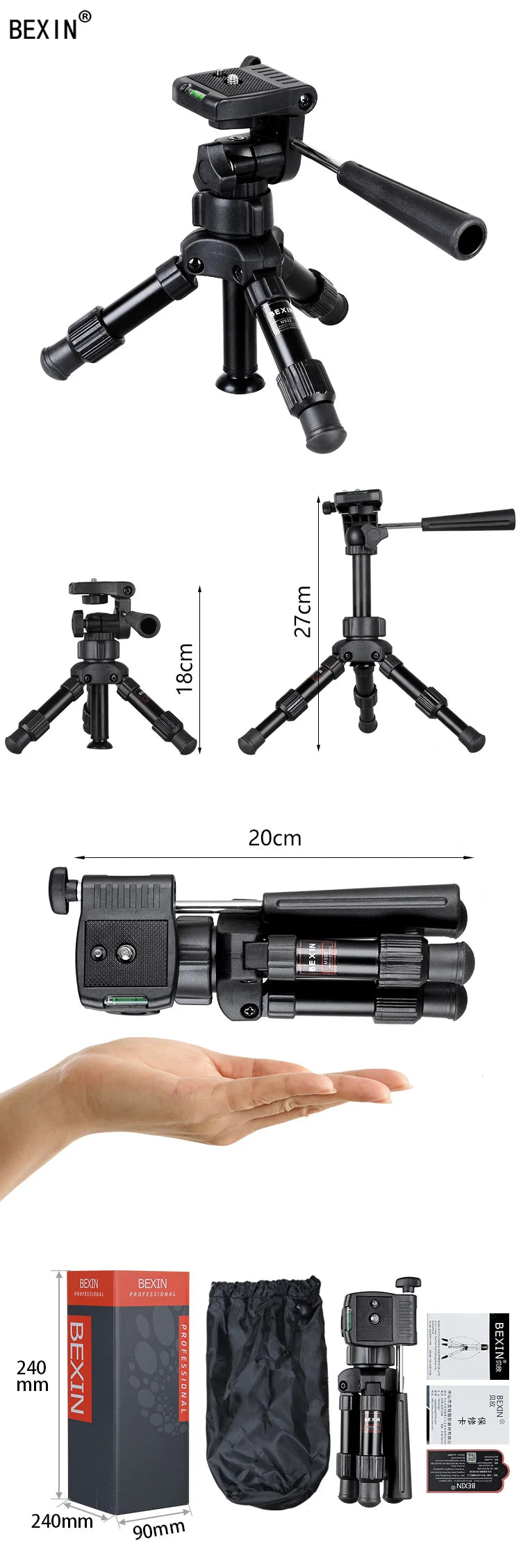 BEXIN Phone stand mini tripod camera holder smartphone tripod flexible folding desktop pocket tripod for mobile phone dslr