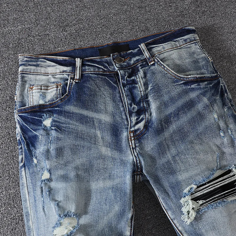 Break Holes Damaged Slim Ripped Jeans High Quality Streetwear Custom Jeans for Men