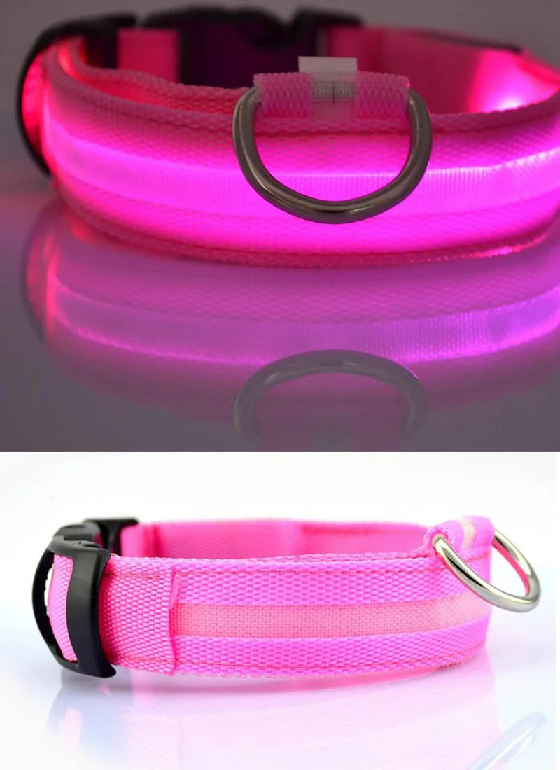 YUDODO Nylon LED Pet Dog Collars for animals Night Safety Flashing Glow Dog Leash Dogs Luminous Fluorescent Collars Pet Supplies