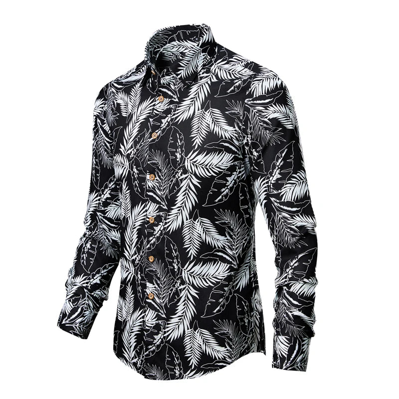 Man's shirts Cotton Vintage clothes flowers shirt Korean clothing  men's fashion Beach Men's clothing Long sleeve shirt Top 1025