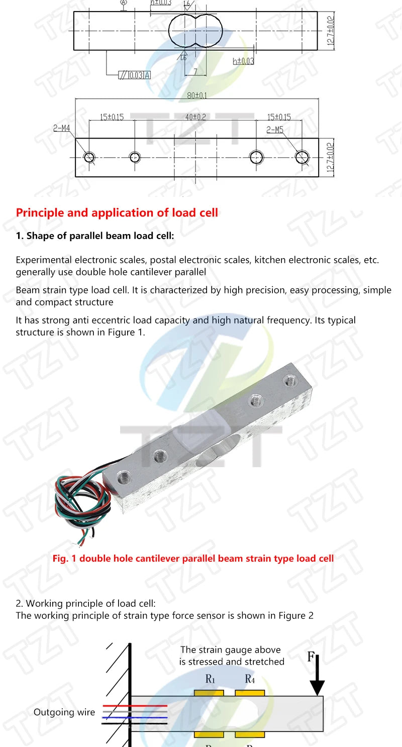 TZT Load Cell 1KG 5KG 10KG 20KG HX711 AD Module Weight Sensor Electronic Scale Aluminum Alloy Weighing Pressure Sensor