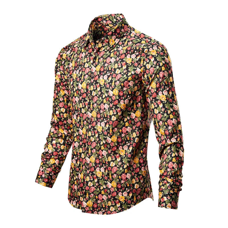 Man's shirts Cotton Vintage clothes flowers shirt Korean clothing  men's fashion Beach Men's clothing Long sleeve shirt Top 1025