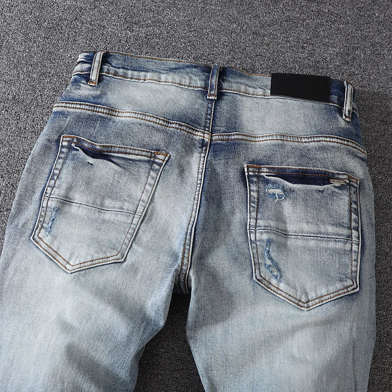 Break Holes Damaged Slim Ripped Jeans High Quality Streetwear Custom Jeans for Men