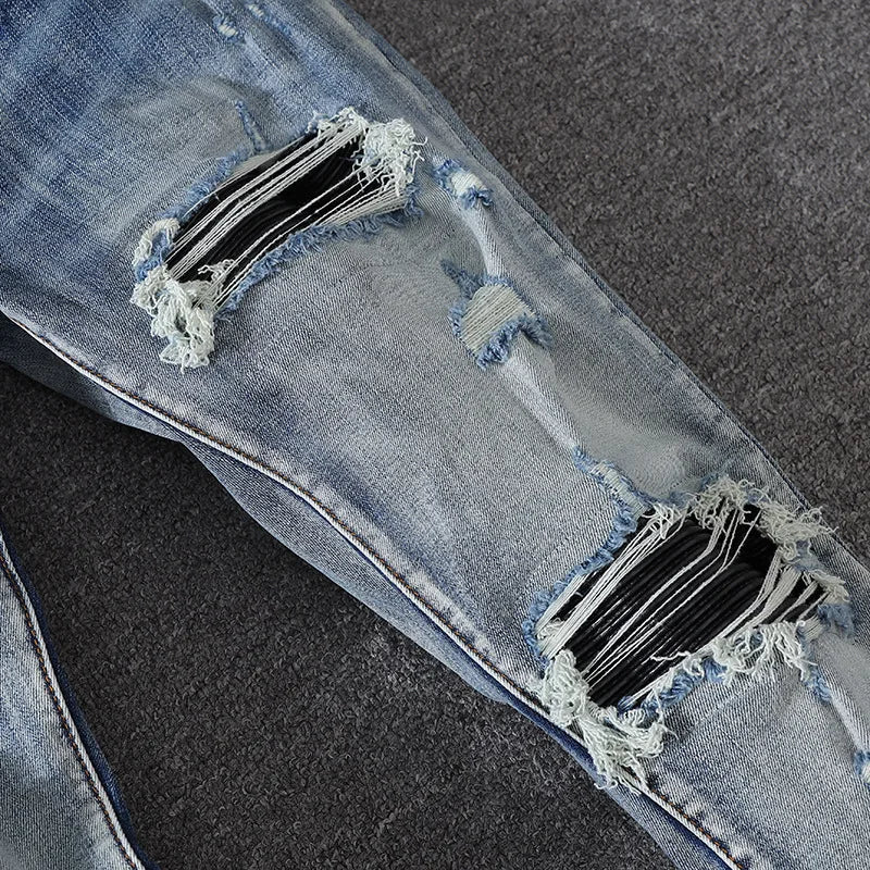 Break Holes Damaged Slim Ripped Jeans High Quality Streetwear Custom Jeans for Men