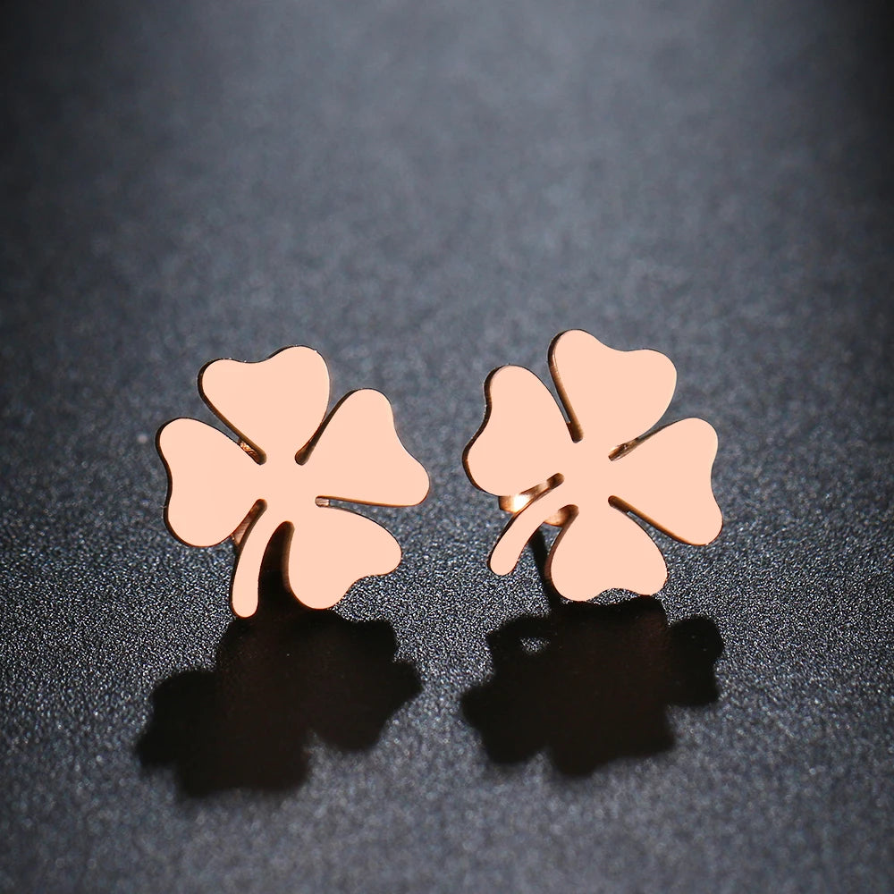 DOTIFI Stainless Steel Stud Earring For Women Man Clover Gold Color Lover's Engagement Jewelry Drop Shipping