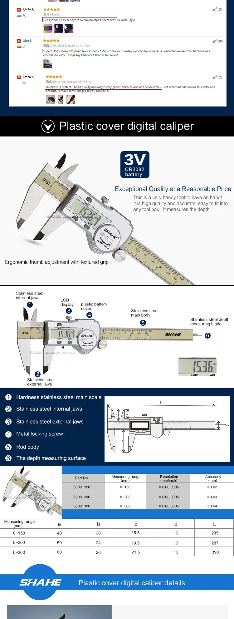 SHAHE Digital Caliper 0-150 mm/6" Stainless Steel Digital Caliper Vernier Caliper Gauge Micrometer Electronic