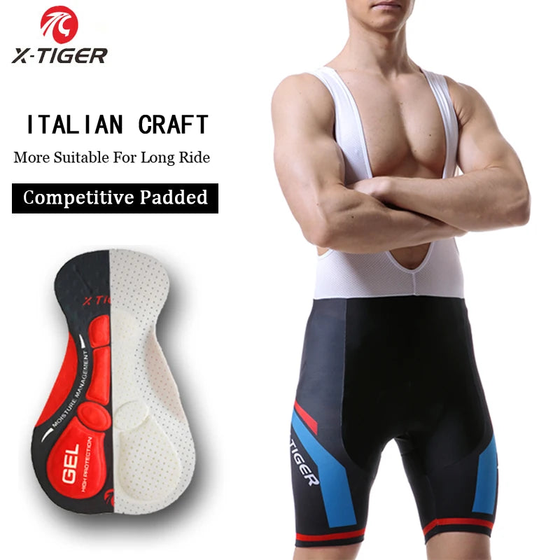 X-TIGER Cycling Bibs Shorts Summer Bike Breathable Men's 5D Gel Padded Bike Tights Triathlon Man Pro Licra Bicycle Shorts