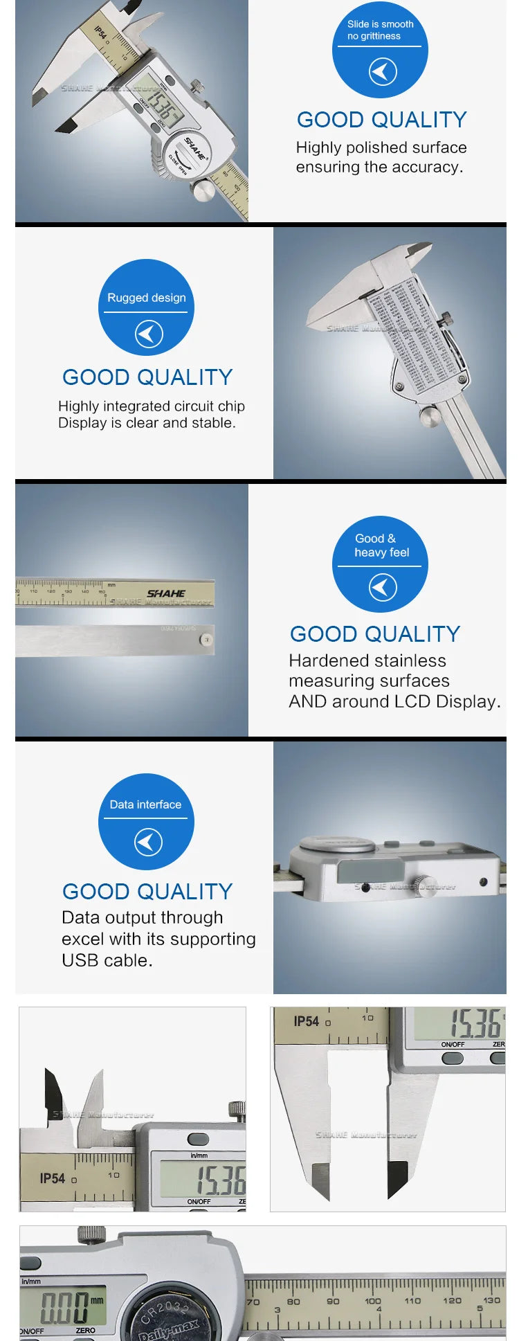 SHAHE Digital Caliper 0-150 mm/6" Stainless Steel Digital Caliper Vernier Caliper Gauge Micrometer Electronic