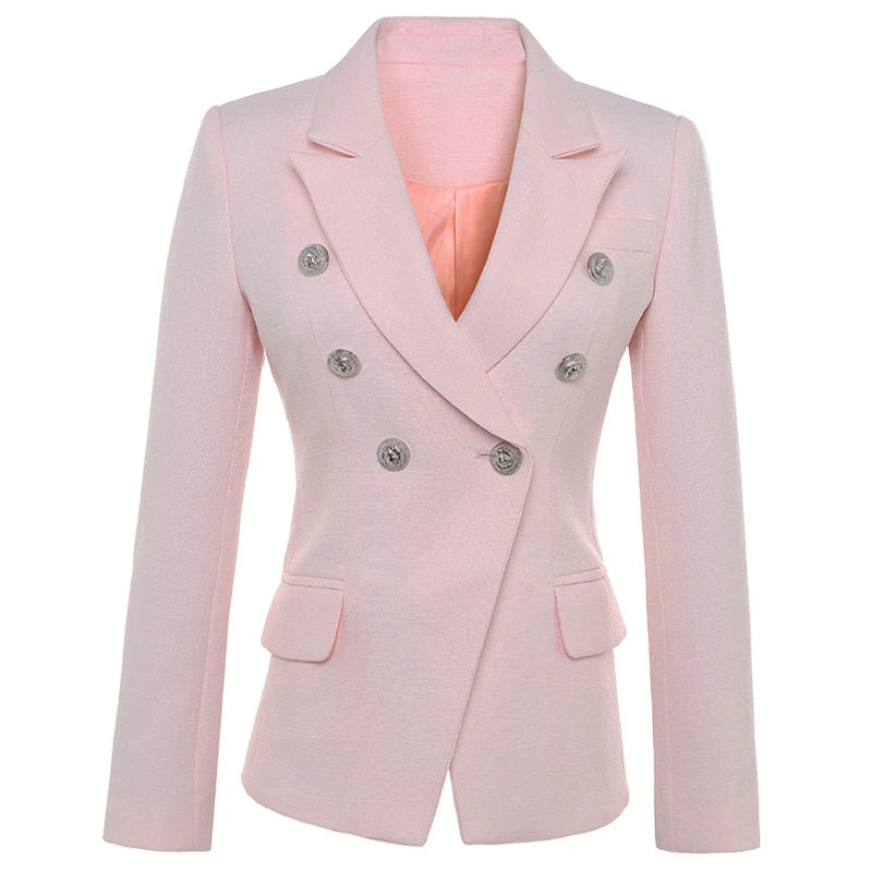 HIGH QUALITY New Fashion 2025 Baroque Designer Blazer Jacket Women's Silver Lion Buttons Double Breasted Blazer Outerwear