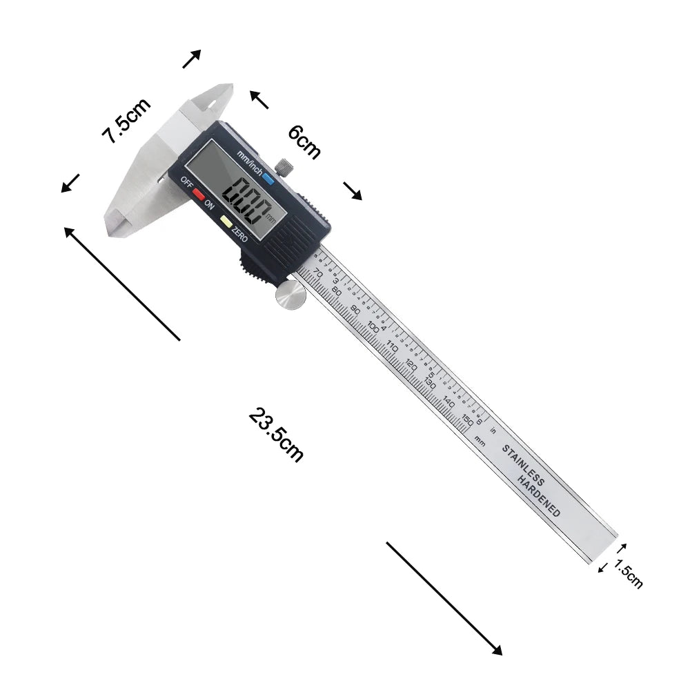 Digital Vernier Caliper 6 Inch 150mm Stainless Steel Electronic Metal Caliper Micrometer Depth Measuring Tools